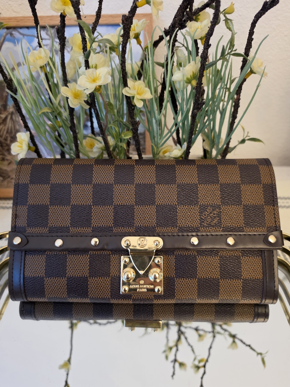 Brown Checkered with Gold Hardware Wallet